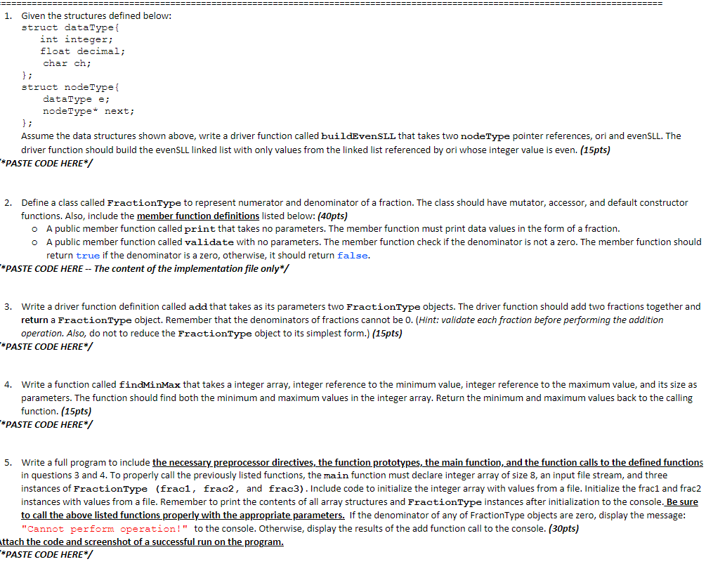 1 Given The Structures Defined Below Struct Datatype Int Integer Float Decimal Ch 1