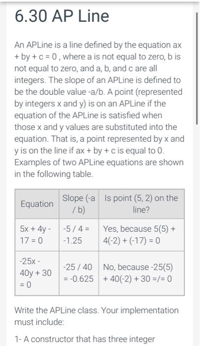 6 30 Ap Line An Apline Is A Line Defined By The Equation Ax By C 0 Where A Is Not Equal To Zero Bis Not Equal To Zer 1