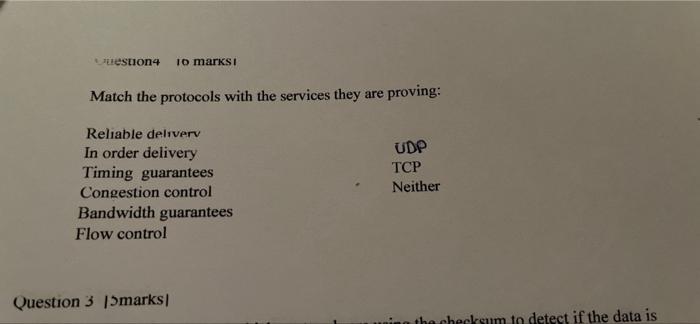 Estion4 10 Marksi Match The Protocols With The Services They Are Proving Reliable Deliverv In Order Delivery Timing Gua 1