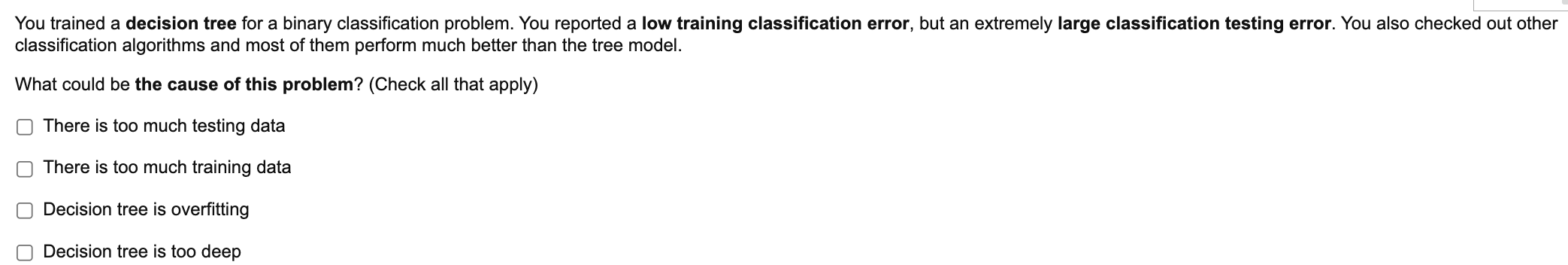 You Trained A Decision Tree For A Binary Classification Problem You Reported A Low Training Classification Error But A 1