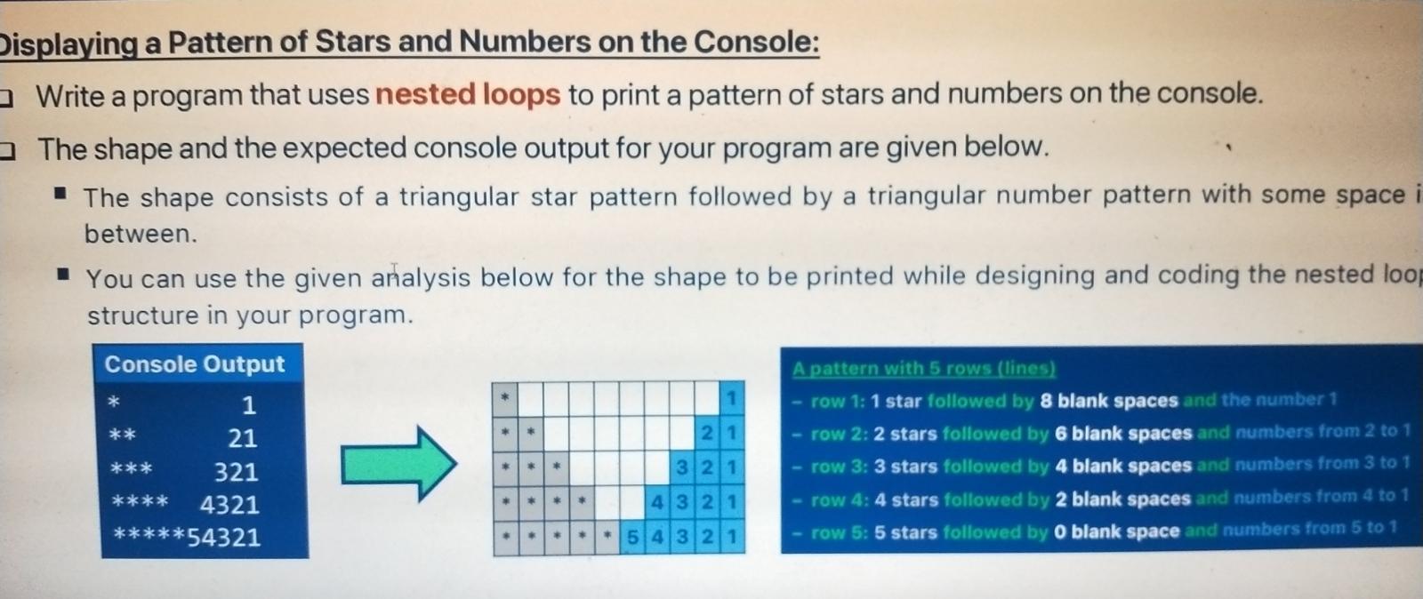 Displaying A Pattern Of Stars And Numbers On The Console Write A Program That Uses Nested Loops To Print A Pattern Of S 1