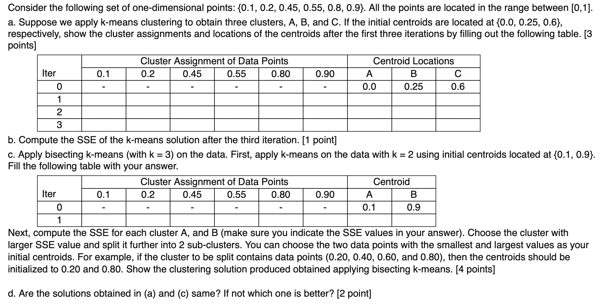 Consider The Following Set Of One Dimensional Points 0 1 0 2 0 45 0 55 0 8 0 9 All The Points Are Located In Th 1