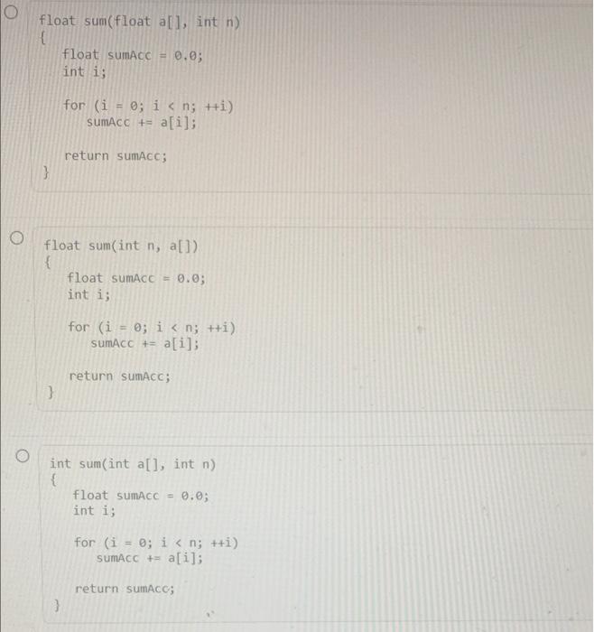 Select The Function That Takes As Its Arguments The Following 1 An Array Of Floating Point Values 2 An Integer That 2