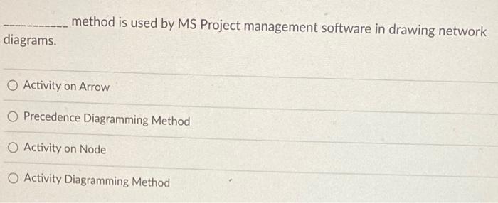 Method Is Used By Ms Project Management Software In Drawing Network Diagrams O Activity On Arrow O Precedence Diagrammi 1