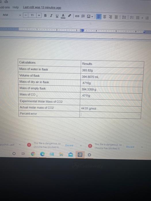 Experimental Molar Mass Of Co2 And The Percent Error I Need This Asap Thank You Very Much For Helping Me 1