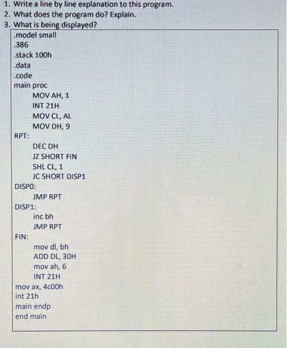 1 Write A Line By Line Explanation To This Program 2 What Does The Program Do Explain 3 What Is Being Displayed 1