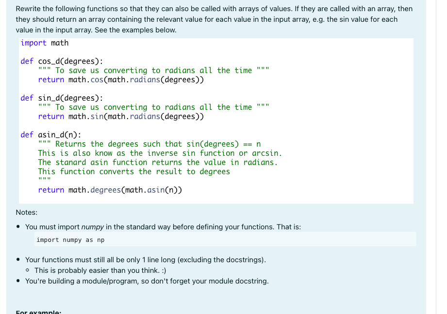 I Am Meant To Rewrite The Following Functions So That They Can Also Be Called With Arrays Of Values If They Are Called 1