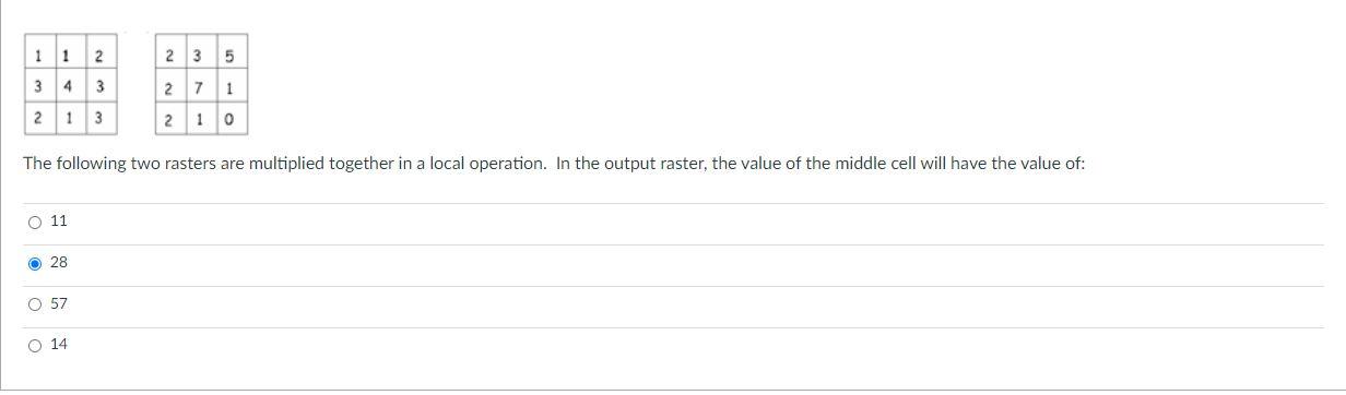 1 1 2 2 3 5 3 4 3 2 71 2 10 2 13 The Following Two Rasters Are Multiplied Together In A Local Operation In The Output 1