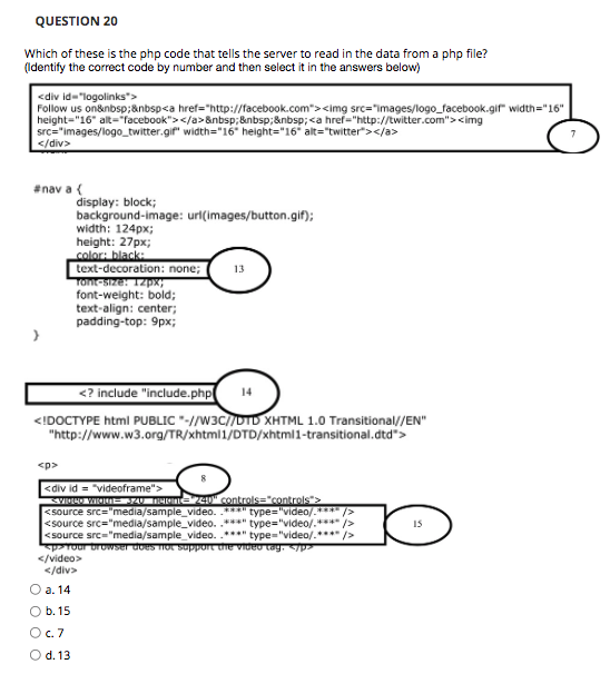 Question 19 Which Of These Is The Code That Defines A Php Variable Identify The Correct Code By Number And Then Select 2