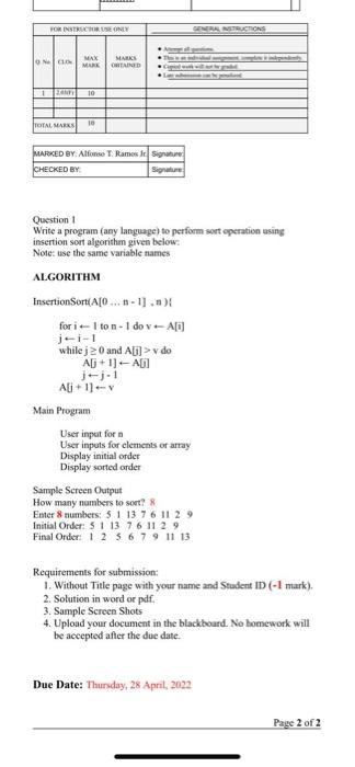 For Instructiuneonly Nitructions On Mak Mark Maks Grand Tempo 10 Total Marks 10 Marked By Alfonse T Ramos I Signature C 1