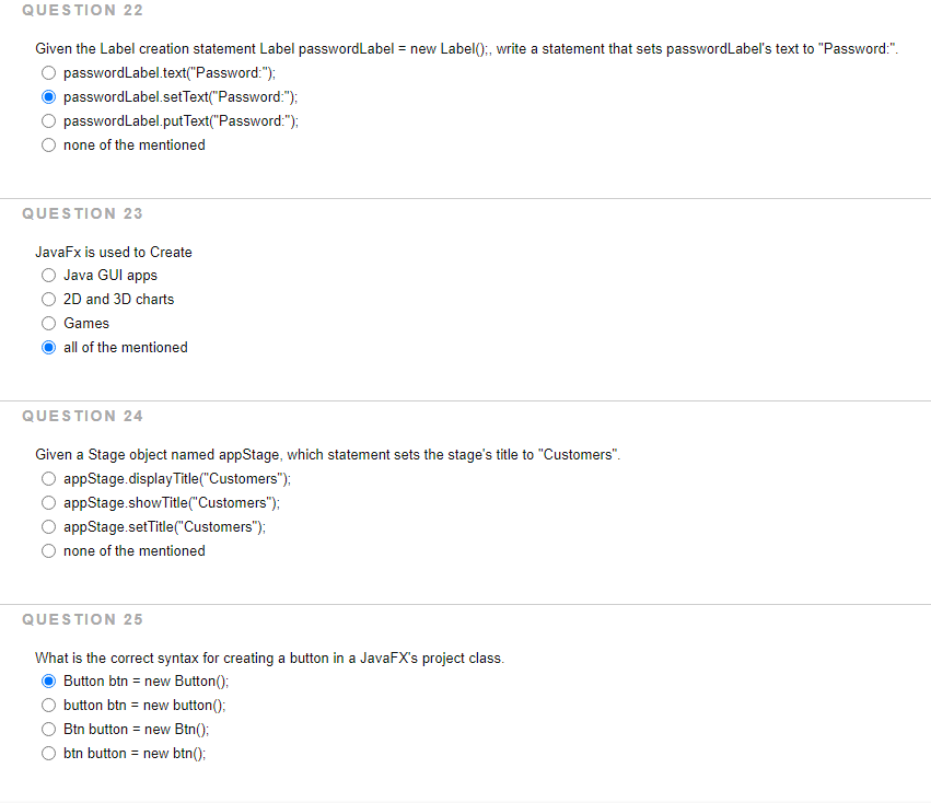 Question 22 Given The Label Creation Statement Label Passwordlabel New Label Write A Statement That Sets Passwordla 1
