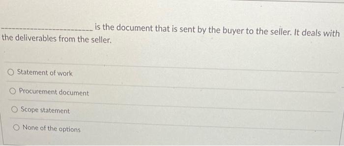 Is The Document That Is Sent By The Buyer To The Seller It Deals With The Deliverables From The Seller Statement Of Wo 1