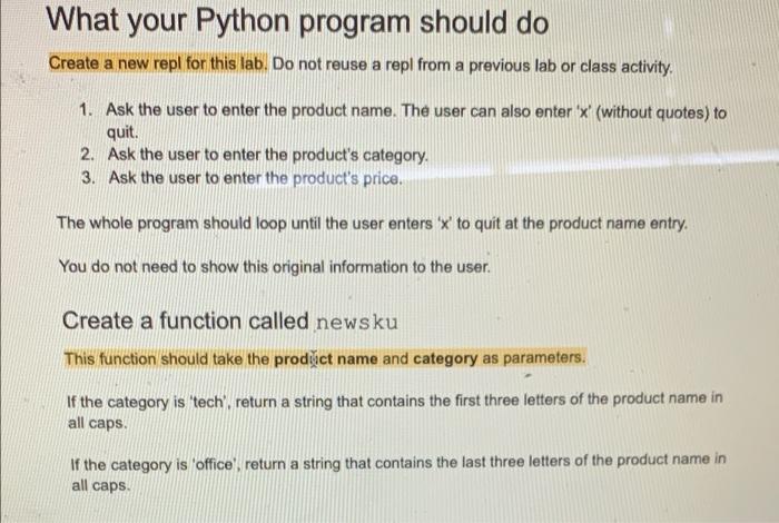 What Your Python Program Should Do Create A New Repl For This Lab Do Not Reuse A Repl From A Previous Lab Or Class Acti 1