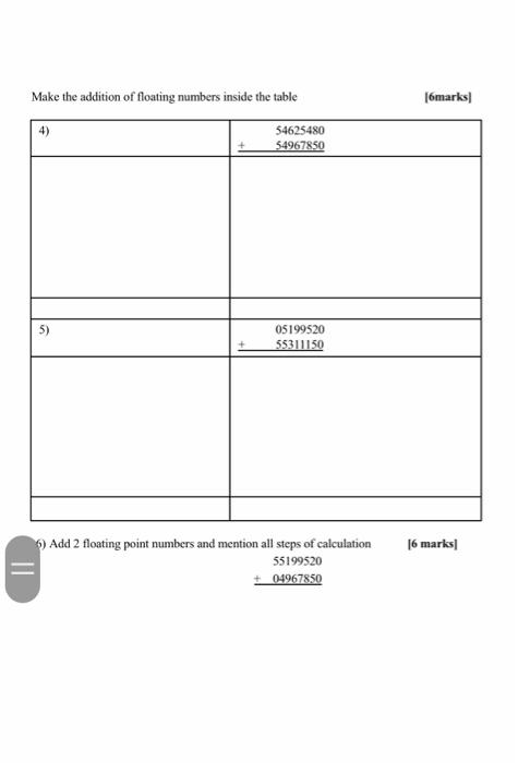 Section C Numerical Calculations 30 Marks Make The Multiplication Of Floating Numbers Inside The Table 6 Marks 1 2