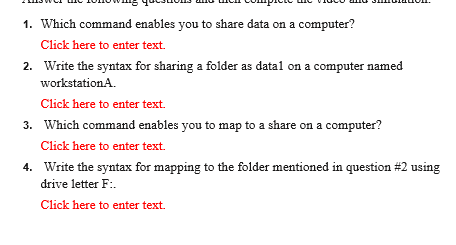 1 Which Command Enables You To Share Data On A Computer Click Here To Enter Text 2 Write The Syntax For Sharing A Fo 1