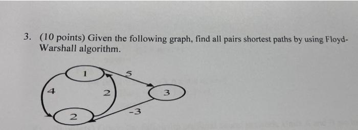 3 10 Points Given The Following Graph Find All Pairs Shortest Paths By Using Floyd Warshall Algorithm 4 2 3 2 1