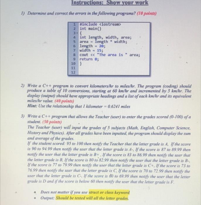 Instructions Show Your Work 1 Determine And Correct The Errors In The Following Programs 10 Points 1 Sinclude Iost 1