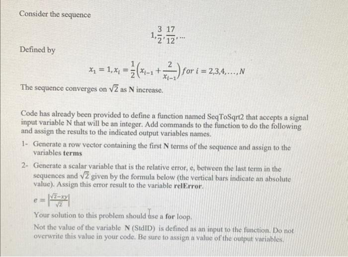 Consider The Sequence 3 17 1 2 12 Defined By X 1 Xp 2 3 2 So I X1 For I 2 3 4 N Xi 1 The Sequence 2
