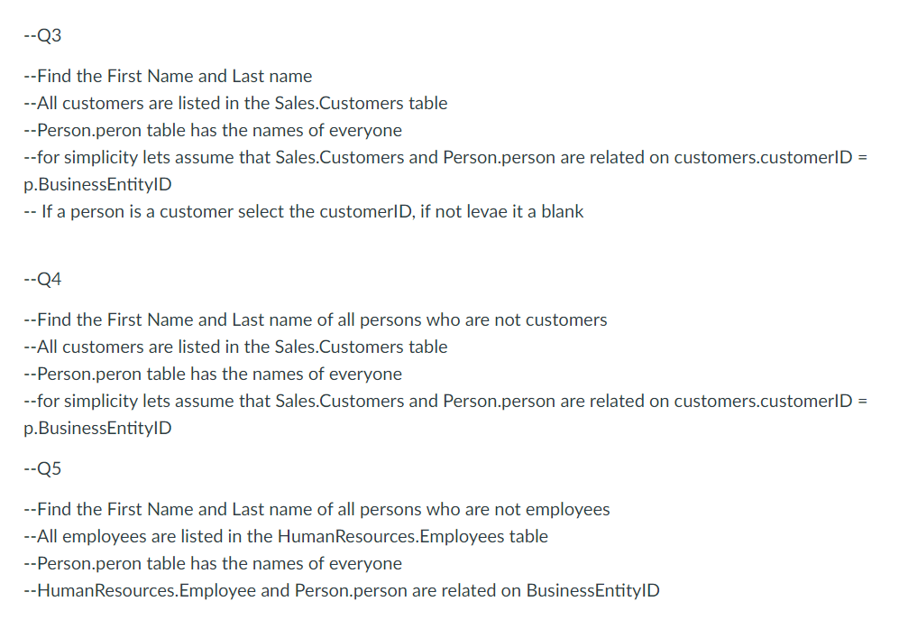 Q3 Find The First Name And Last Name All Customers Are Listed In The Sales Customers Table Person Peron Table H 1