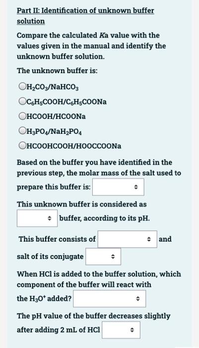 43 Points Preparation Of Buffer Solution And Identification Of Unknown Buffer Solution Part I Determination Of K Of T 2
