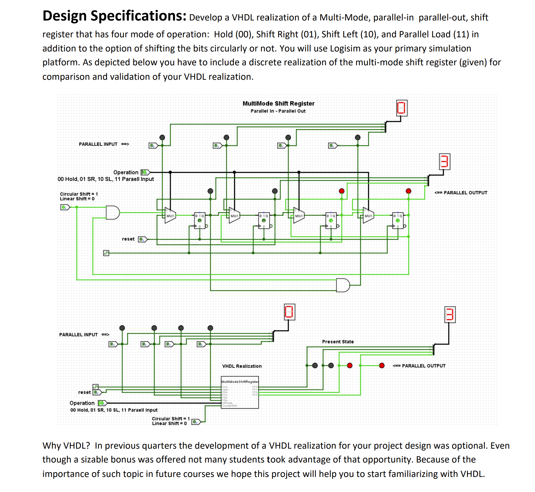 A Design Specifications Develop A Vhdl Realization Of A Multi Mode Parallel In Parallel Out Shift Register That Has F 1