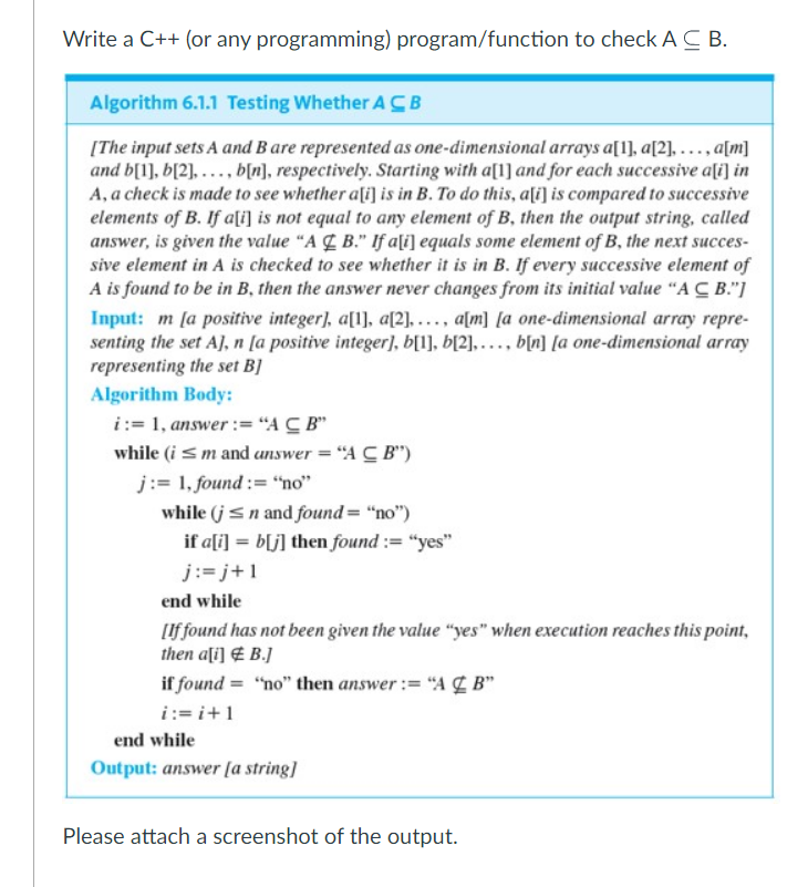 Write A C Or Any Programming Program Function To Check Acb Algorithm 6 1 1 Testing Whether Acb The Input Sets A An 1