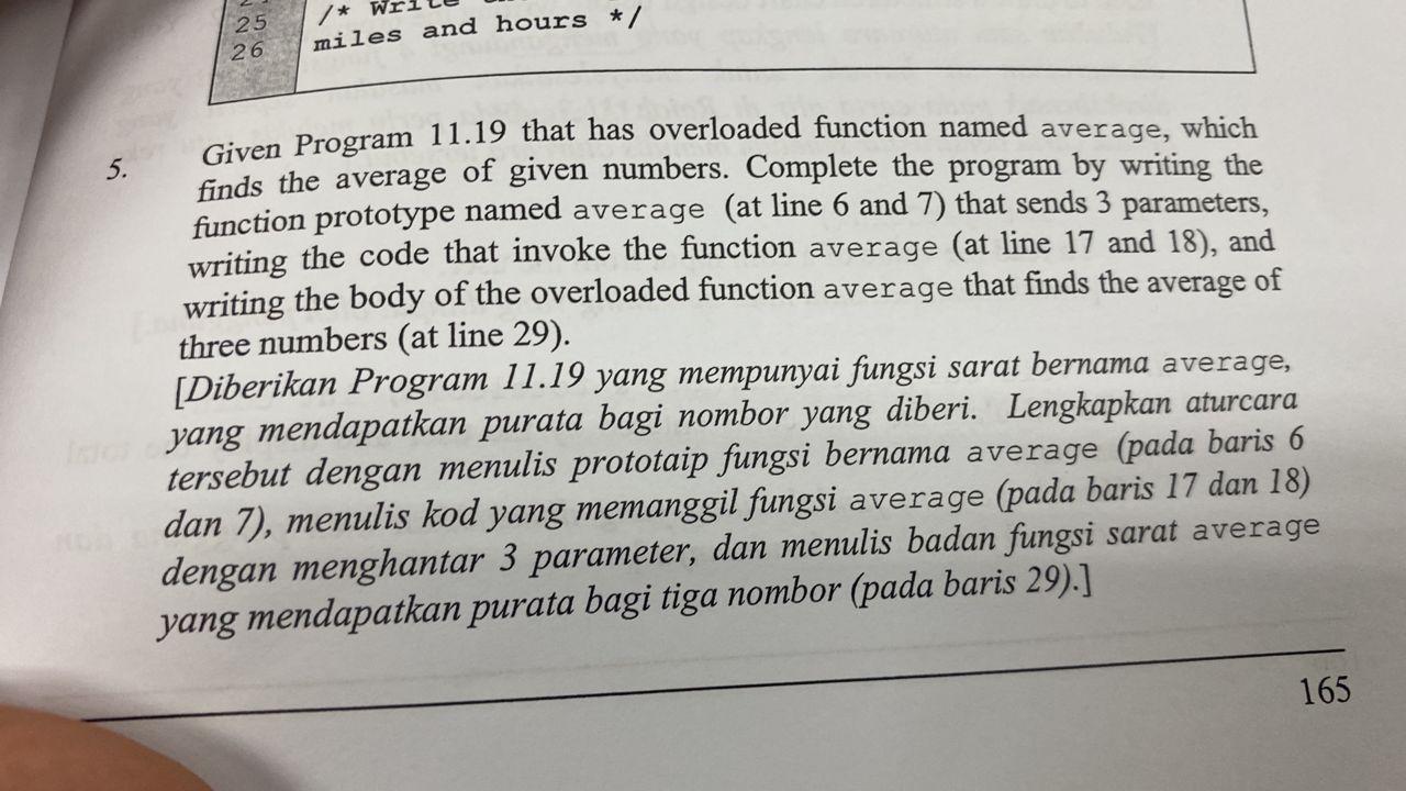 25 26 Miles And Hours 5 Given Program 11 19 That Has Overloaded Function Named Average Which Finds The Average O 1