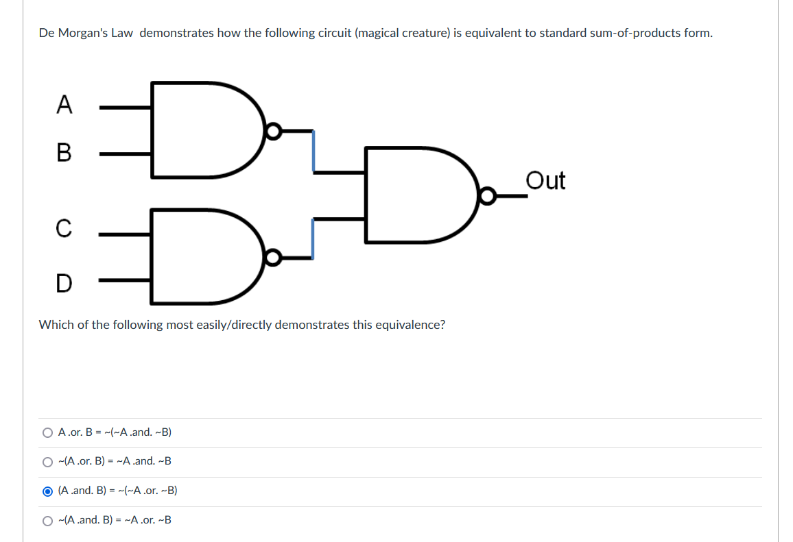 De Morgan S Law Demonstrates How The Following Circuit Magical Creature Is Equivalent To Standard Sum Of Products Form 1