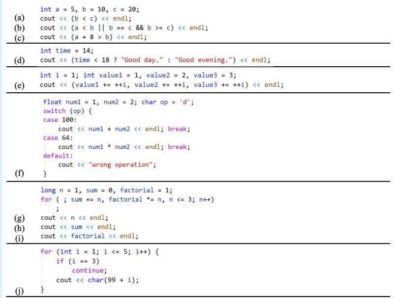 C Please Show The Corresponding Output Result Use 1 Or 0 To Show The Result Of True Or False If The Result Is Boolean 1