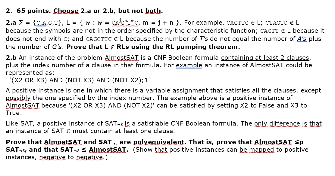 2 65 Points Choose 2 A Or 2 B But Not Both 2 A C A G T L W W Caig Imc M J N For Example Cagttc 1