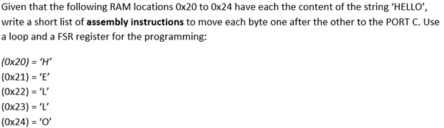 Given That The Following Ram Locations 0x20 To 0x24 Have Each The Content Of The String Hello Write A Short List Of A 1