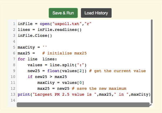 Fix The 5 Errors In The Code Below So That It Runs And Prints The Largest Pm 2 5 Value And The City That Has That Value 1