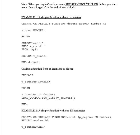 Note When You Login Oracle Execute Set Serveroutput On Before You Start Work Don T Forget In The End Of Every Bloc 1