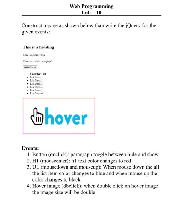 Web Programming Lab 10 Construct A Page As Shown Below Than Write The Jquery For The Given Events This Is A Heading T 1