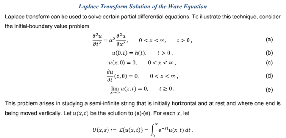 Laplace Transform Solution Of The Wave Equation Laplace Transform Can Be Used To Solve Certain Partial Differential Equa 1