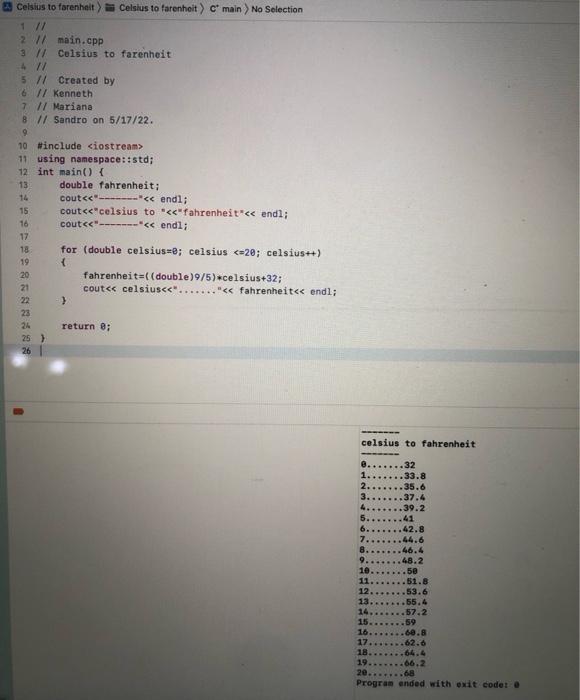 Celsius To Forenheit Celsius To Farenheit Cmain No Selection 1 2 Main Cpp 3 Celsius To Farenheit 47 5 Cr 2