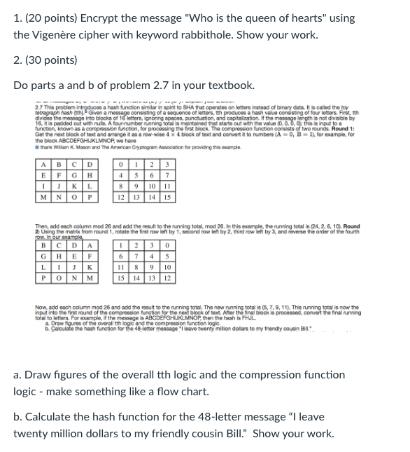 1 20 Points Encrypt The Message Who Is The Queen Of Hearts Using The Vigenere Cipher With Keyword Rabbithole Show 1