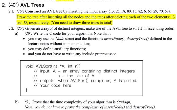 2 40 Avl Trees 2 1 15 Construct An Avl Tree By Inserting The Input Array 13 25 58 80 15 82 6 65 29 70 1
