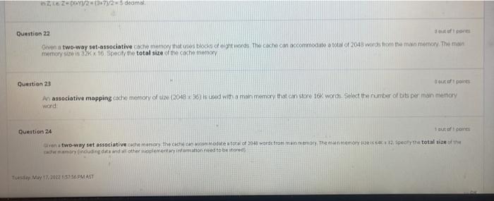 Question 2 3 Du Associative Mapping Them Of 3040dwiba Memory That Can Work Word Tumer For Many Word Question 22 Boom G 4