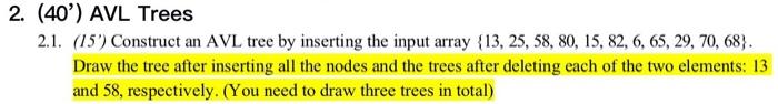 2 40 Avl Trees 2 1 15 Construct An Avl Tree By Inserting The Input Array 13 25 58 80 15 82 6 65 29 70 2
