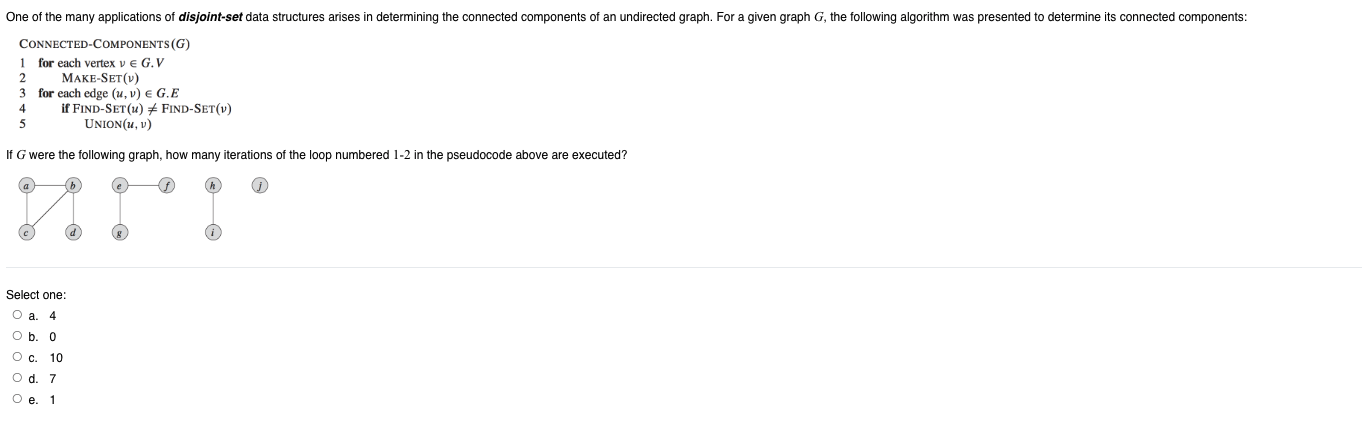 One Of The Many Applications Of Disjoint Set Data Structures Arises In Determining The Connected Components Of An Undire 1