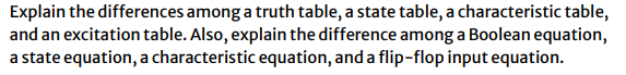 Explain The Differences Among A Truth Table A State Table A Characteristic Table And An Excitation Table Also Expla 1