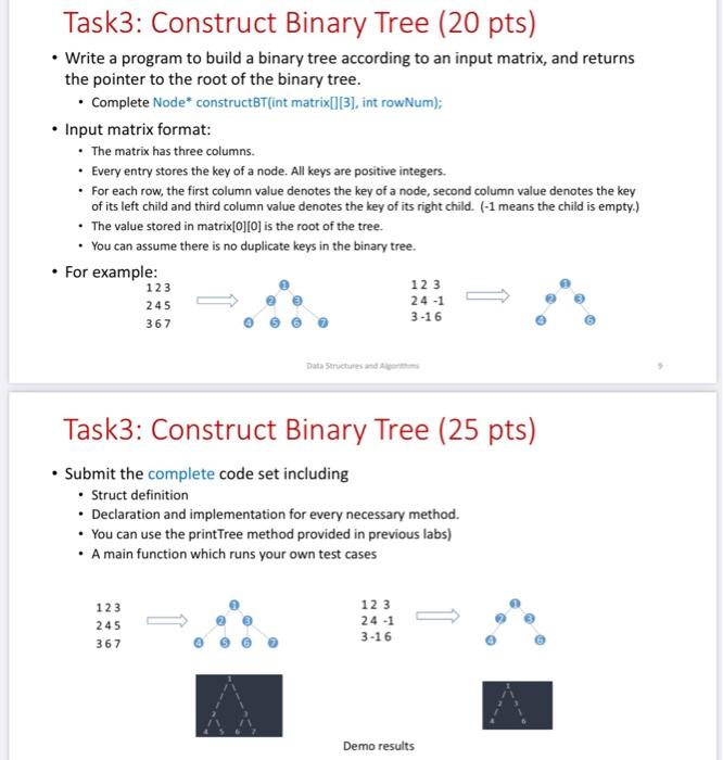 Task3 Construct Binary Tree 20 Pts Write A Program To Build A Binary Tree According To An Input Matrix And Returns 2