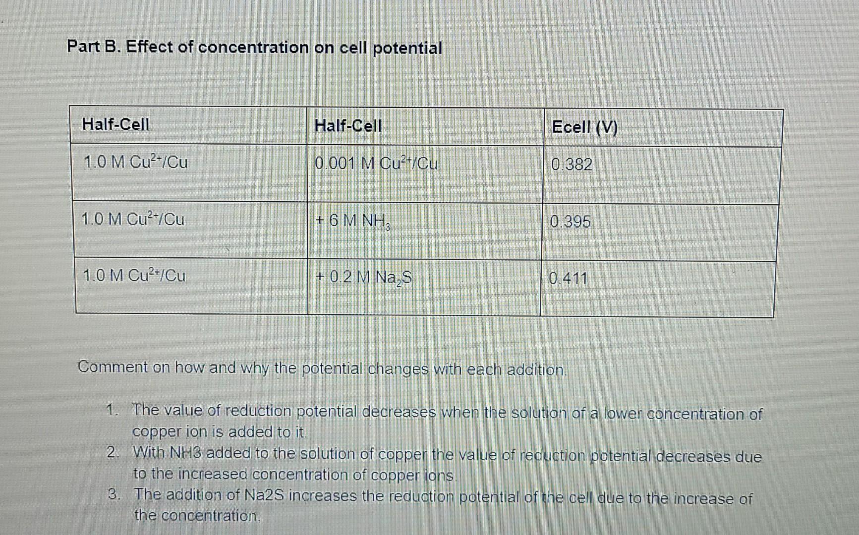 Exp 8 Galvanic Cells Report Sheet Part A Cell Potential Of Some Redox Couples Redox Reaction Half Cell Half Cell Ecel 3
