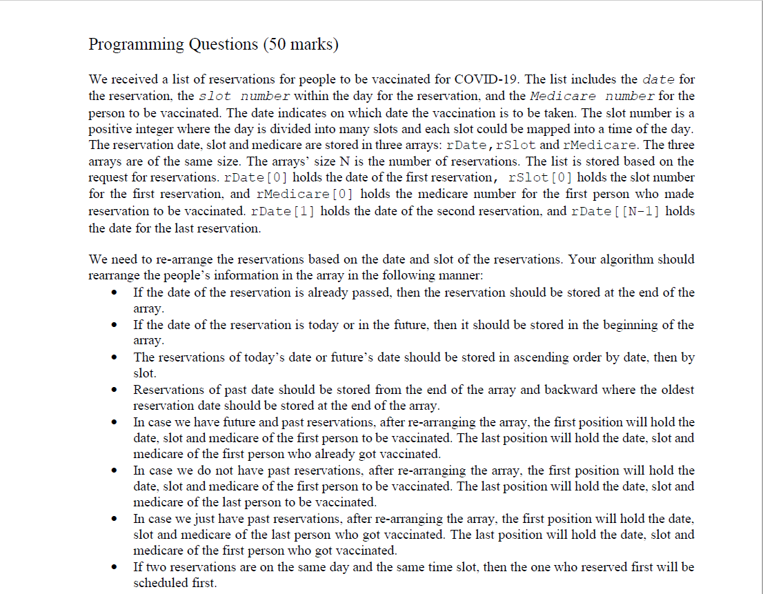 Programming Questions 50 Marks We Received A List Of Reservations For People To Be Vaccinated For Covid 19 The List I 1