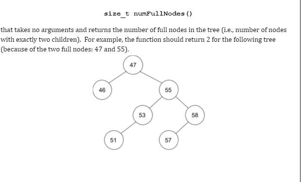 Size T Numfullnodes That Takes No Arguments And Returns The Number Of Full Nodes In The Tree I E Number Of Nodes W 1