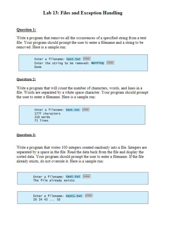 Lab 13 Files And Exception Handling Question 1 Write A Program That Removes All The Occurrences Of A Specified String 1