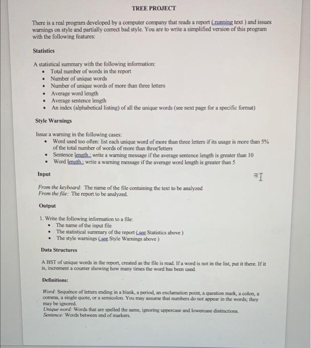 Tree Project There Is A Real Program Developed By A Computer Company That Reads A Report Nunning Text And Issues Wa 1