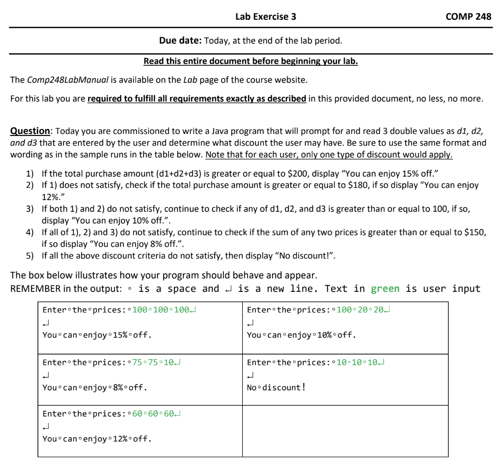 Lab Exercise 3 Comp 248 Due Date Today At The End Of The Lab Period Read This Entire Document Before Beginning Your L 1
