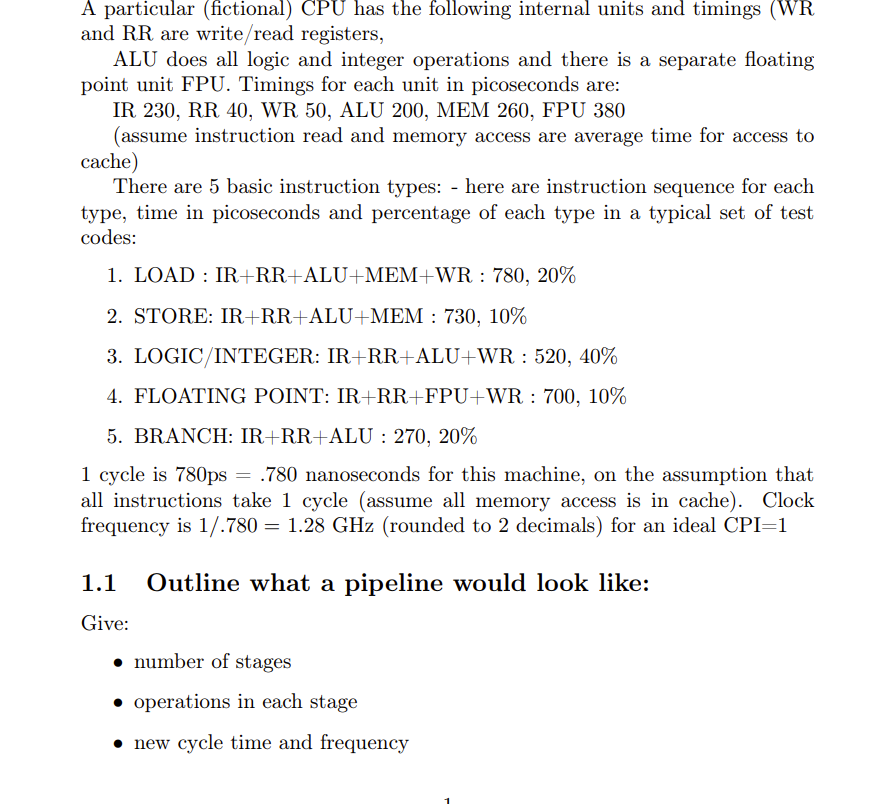 A Particular Fictional Cpu Has The Following Internal Units And Timings Wr And Rr Are Write Read Registers Alu Does 1